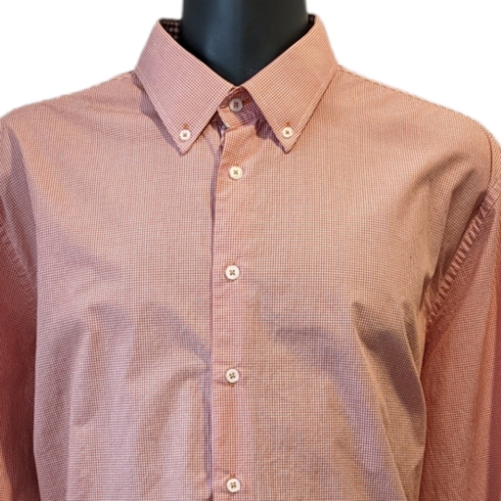 M. Benisti orange micro check button down shirt 3X